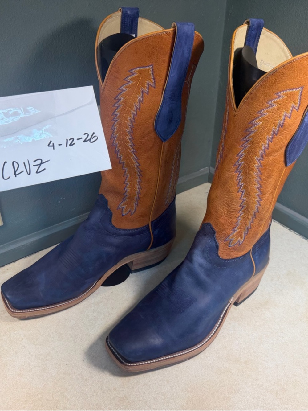 Olathe Men`s RR Royal Blue Wyoming Vanilla Navajo Bison Top Cowboy Boots 14EE